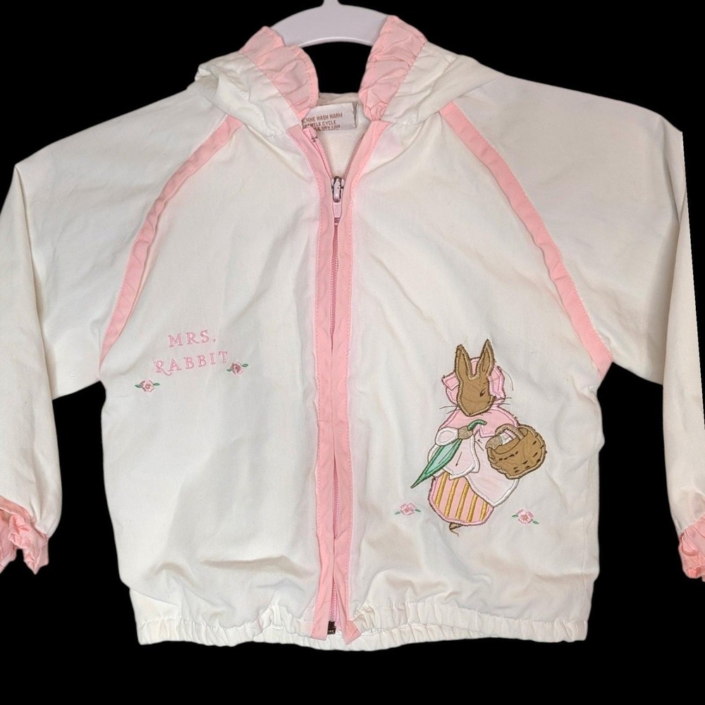 Vtg Beatrix Potter Mrs Rabbit Lightweight Jacket Pink White 24 Months Quiltex - Picture 1 of 16